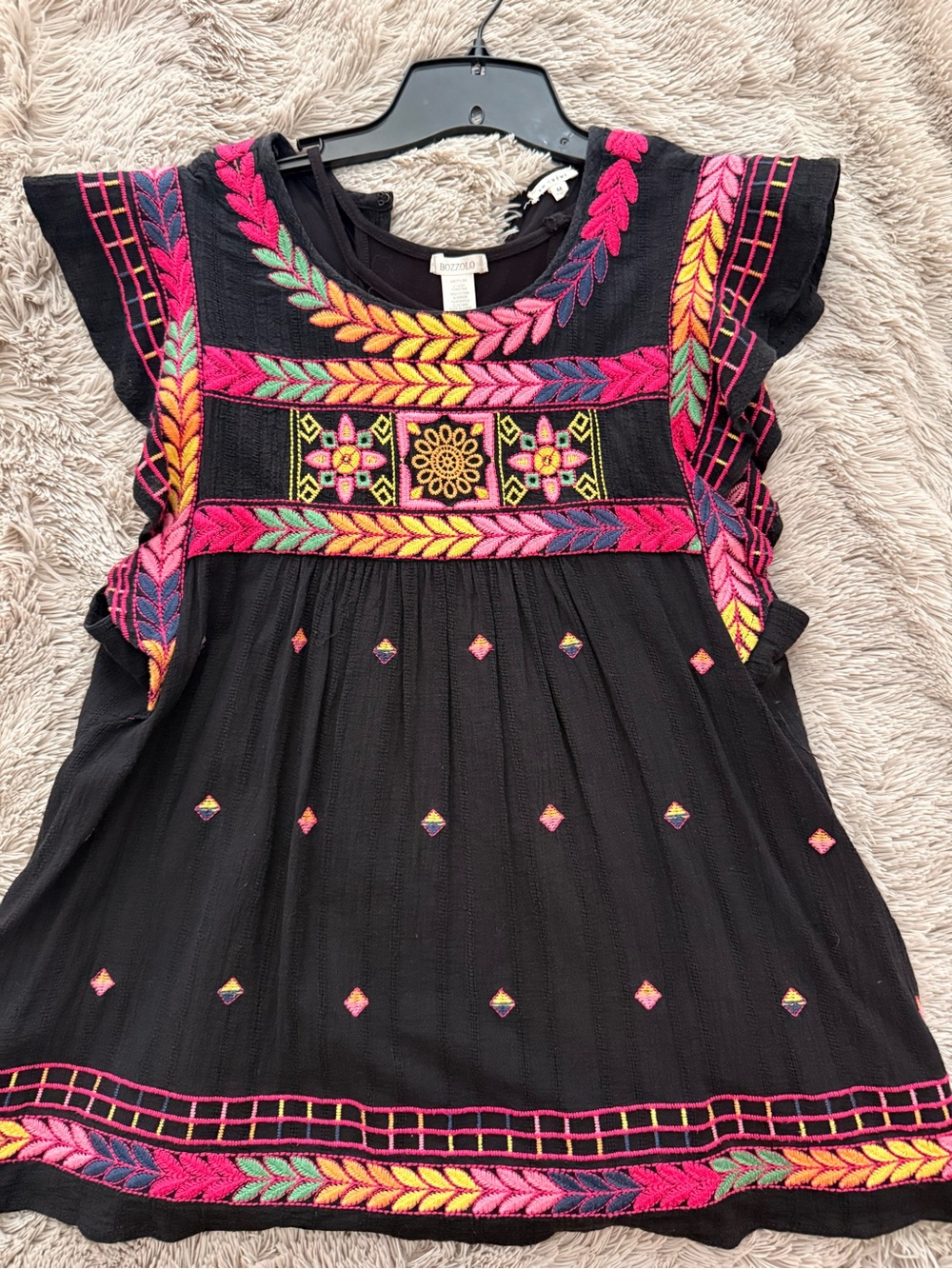 Vici Black Tunic with Pink, Yellow & Green Embroidery